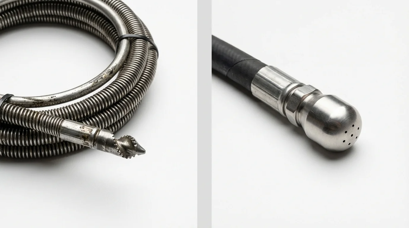 Drain snake cable and hydro jetting nozzle used for drain cleaning in Ocala, FL